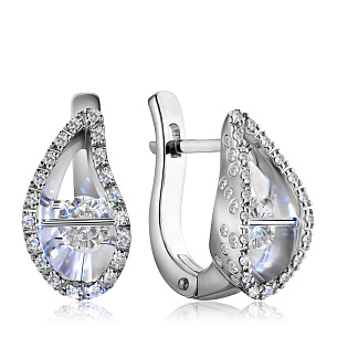 Серьги с английским замком из белого золота с бриллиантом