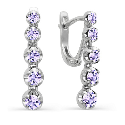 Серьги с английским замком из белого золота с танзанитами