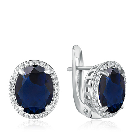 Серьги из серебра с корундом, фианитом