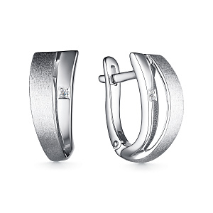 Серьги с английским замком из серебра с бриллиантами