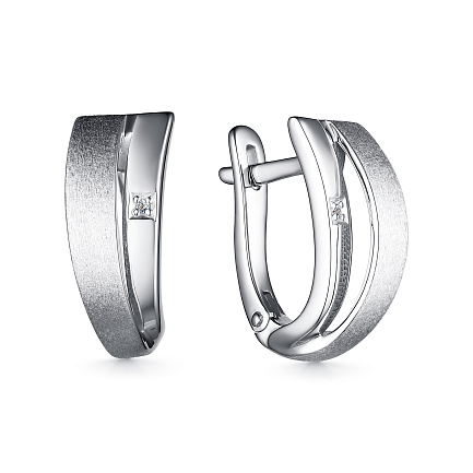 Серьги с английским замком из серебра с бриллиантами