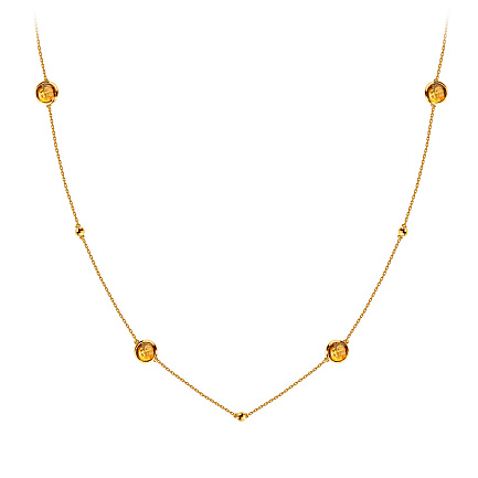 Колье из желтого золота с цитрином, плетение якорное