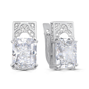 Серьги с английским замком из серебра с фианитами