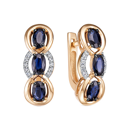 Серьги из красного золота с бриллиантами, сапфирами