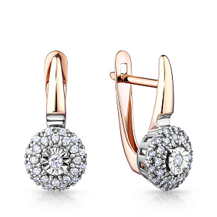 Серьги с английским замком из красного золота с бриллиантом