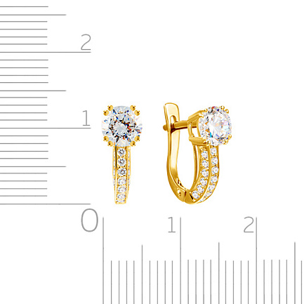 Серьги с английским замком из желтого золота с фианитом