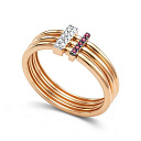 Кольцо из красного золота с бриллиантами, рубинами