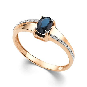 Кольцо из красного золота с бриллиантами, сапфиром