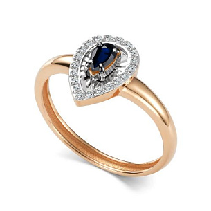 Кольцо из красного золота с сапфиром и бриллиантами