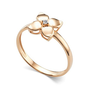 Кольцо из красного золота с бриллиантом