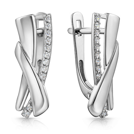 Серьги с английским замком из белого золота с фианитом
