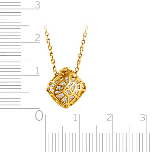 Колье из желтого золота с фианитом, плетение якорное