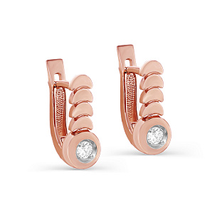 Серьги с английским замком из красного золота с бриллиантом