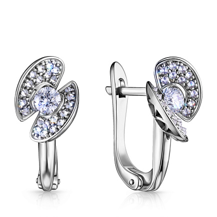 Серьги с английским замком из белого золота с бриллиантами