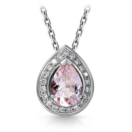 Колье из белого золота с бриллиантами, морганитом, плетение якорное