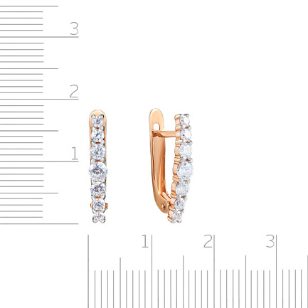 Серьги с английским замком из красного золота с фианитом