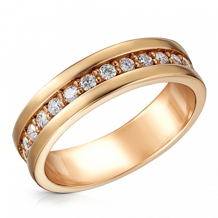 Кольцо обручальное из красного золота с бриллиантами