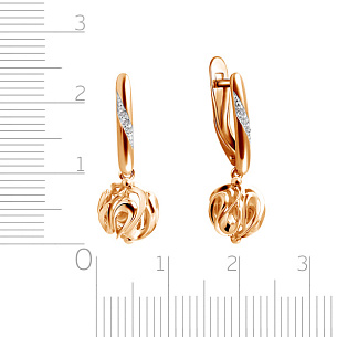 Серьги с английским замком из красного золота с фианитом