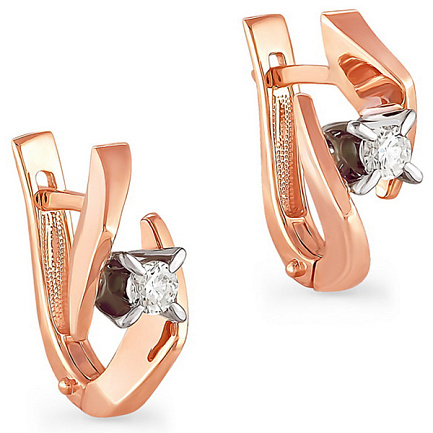 Серьги с английским замком из красного золота с бриллиантами