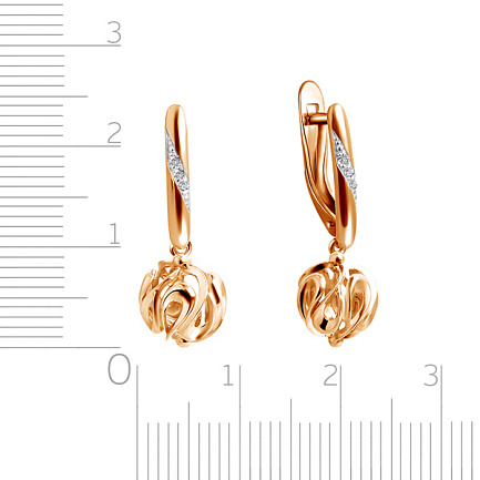 Серьги с английским замком из красного золота с фианитом