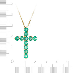 Колье из желтого золота с изумрудом, плетение якорное