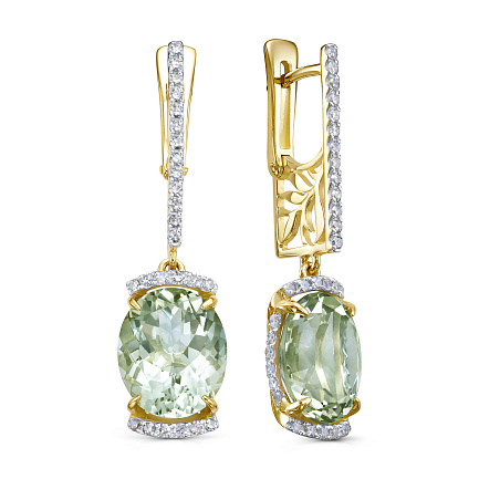 Серьги с английским замком из желтого золота с бриллиантами