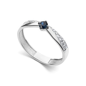 Кольцо из белого золота с бриллиантами, сапфиром