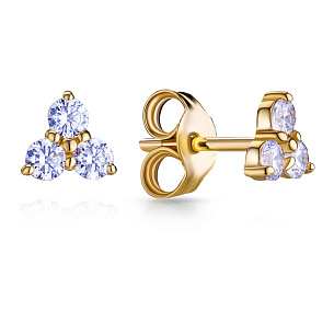 Серьги Пусеты из желтого золота с фианитом