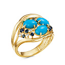Кольцо из желтого золота с бриллиантами, бирюзой
