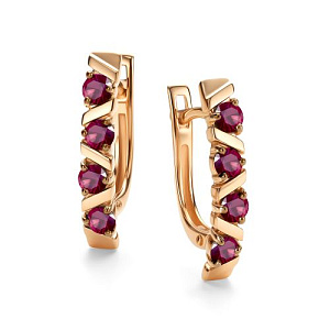 Серьги с английским замком из красного золота с рубинами