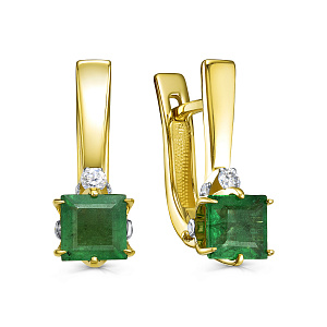 Серьги с английским замком из желтого золота с бриллиантами