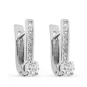 Серьги с английским замком из белого золота с бриллиантами