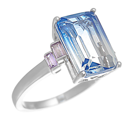 Кольцо из серебра с ситалом, фианитом