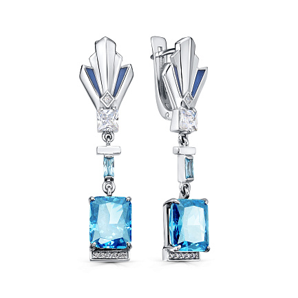 Серьги с английским замком из серебра с бриллиантами