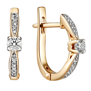 Серьги с английским замком из красного золота с бриллиантами