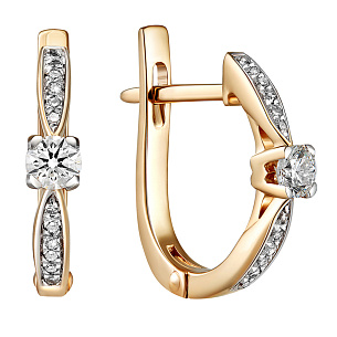 Серьги с английским замком из красного золота с бриллиантом