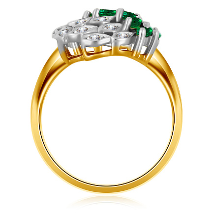 Кольцо с изумрудами и бриллиантами золотое