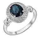 Кольцо из белого золота с бриллиантами, сапфиром