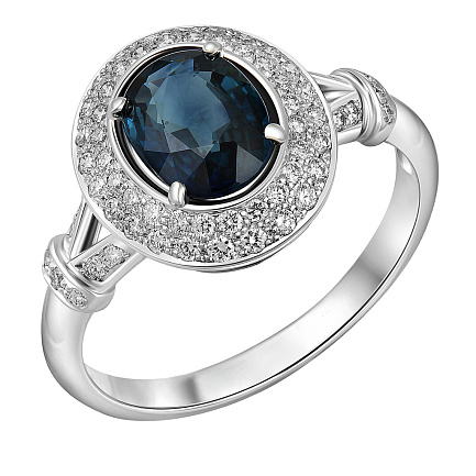 Кольцо из белого золота с бриллиантами, сапфиром
