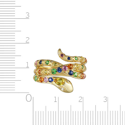 Кольцо из желтого золота с бриллиантами, сапфирами