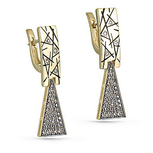 Серьги с английским замком из желтого золота с бриллиантом