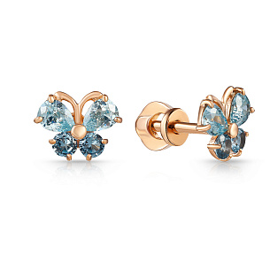 Пусеты детские из красного золота с фианитом