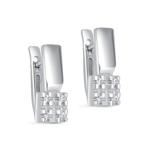 Серьги с английским замком из серебра с фианитом