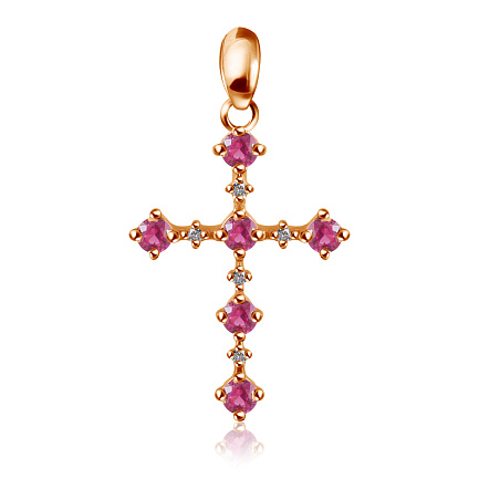 Крест из красного золота с бриллиантами и рубинами
