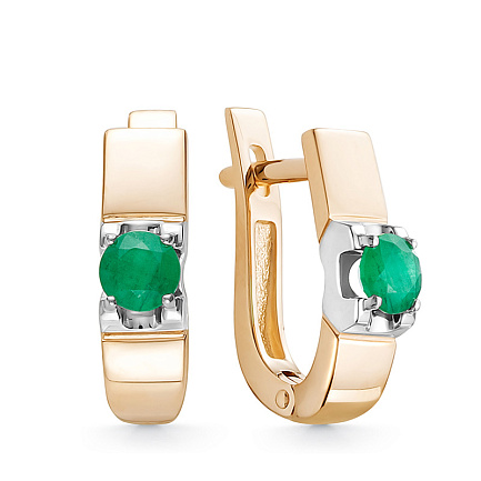 Серьги с английским замком из красного золота с изумрудами