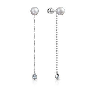 Пусеты из белого золота с жемчугом, бриллиантами