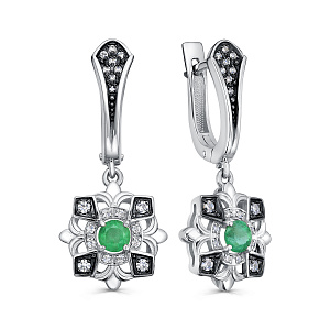 Серьги с английским замком из серебра с изумрудами