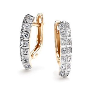 Серьги с английским замком из красного золота с бриллиантом