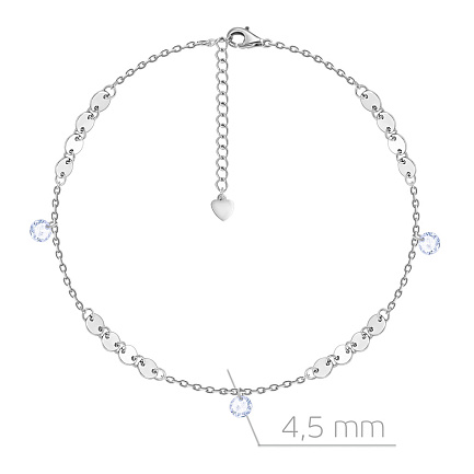 Браслет на ногу декоративный из серебра с фианитом