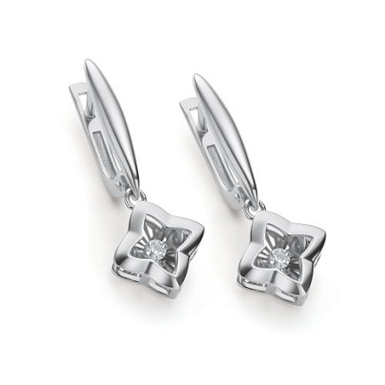 Серьги с английским замком из белого золота с бриллиантами